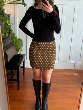Vintage 90s Brown Geometric Mini Skirt